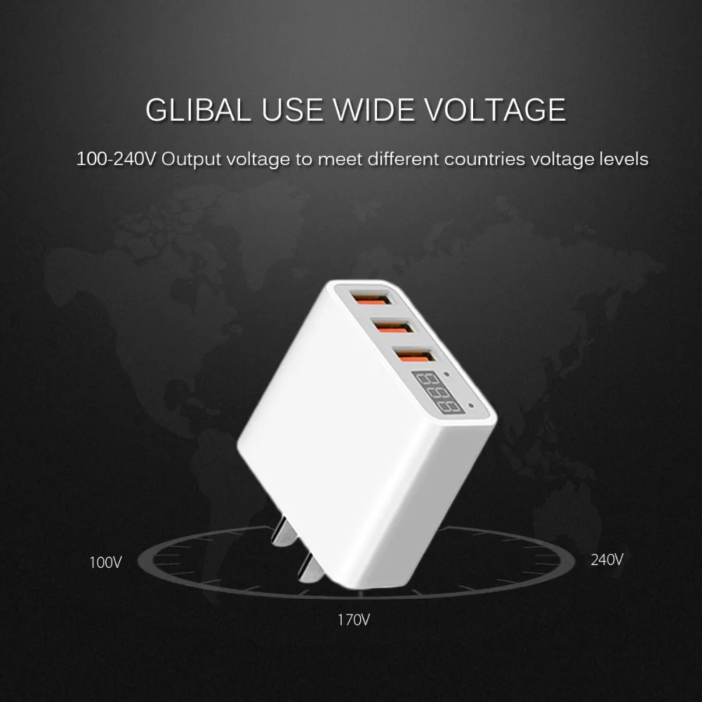 USB зарядное устройство 15 Вт 3 порта+ светодиодный дисплей Портативный 3.4A ЕС США штекер телефон зарядное устройство s Быстрая зарядка usb дорожный адаптер для iPhone X 8