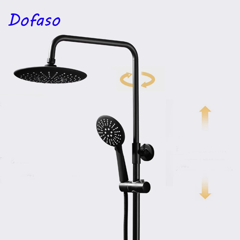 Dofaso black shower set thermostat shower faucet Matt Black Bathroom Thermostatic Bath Shower Set Brass Smart Shower Faucet