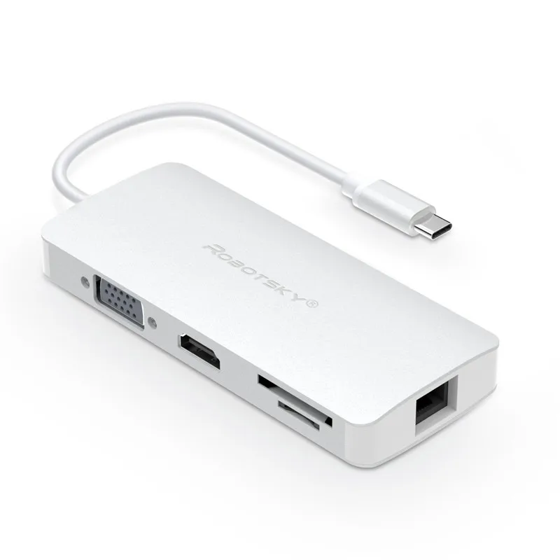 8 в 1 USB-C USB 3,1 type C концентратор с VGA 4K HDMI видео type C зарядный концентратор для Macbook HD TF SD кардридер 1000 м RJ45 Ethernet