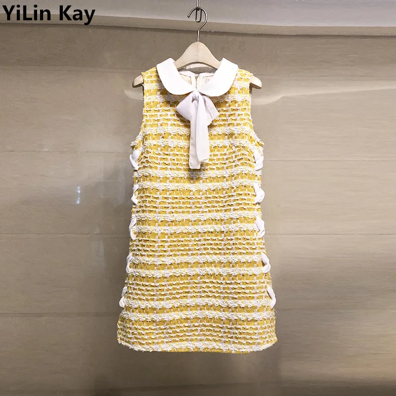 

YiLin Kay 2019 High Quality New Brand Dresses Luxury Runway Designers Sleeveless yellow Mini Short Party Dress