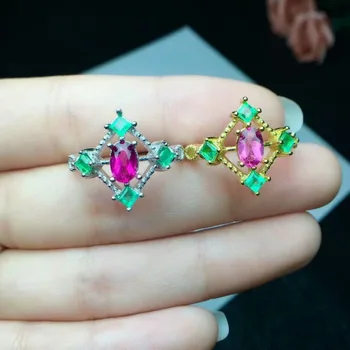 

shilovem 925 sterling silver real Natural Emerald Rings fine Jewelry trendy wedding open Christmas gift new cj4602.5ml