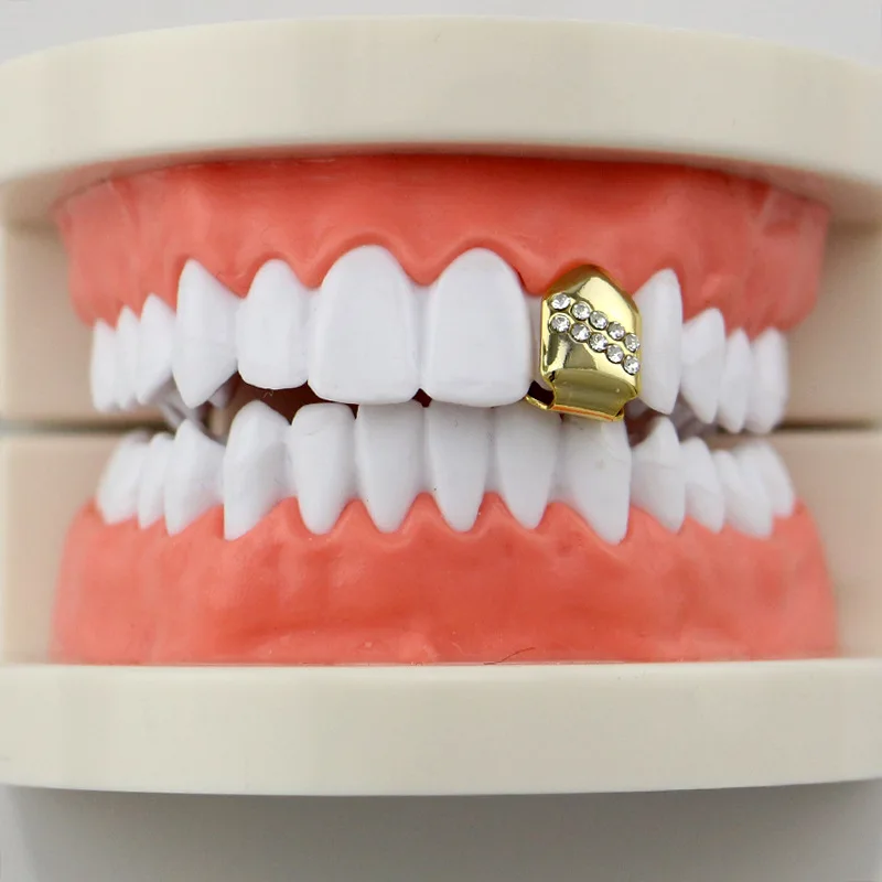  HIPHOP 4 Color Grillz Single Teeth Grillz With Rhinestone Crystal Inlay Vampire Gift Hip Hop Jewelry for Men Body Joyeria (9)