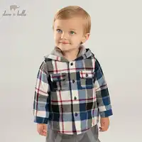 DB1327 dave bella autumn winter infant baby boys fashion plaid shirt kids cotton casual tops children high quality hooded tops
