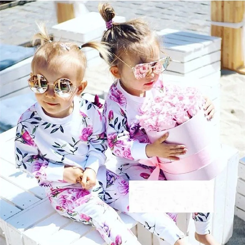 طفل الخريف الشتاء دعوى الملابس الأزهار الكامل كم س الرقبة تي شيرت قمم + السراويل 2 قطعة ملابس خروج مجموعة روبا الفقرة adolecentes