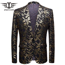 Plyesxale пиджак с цветочным принтом для Для мужчин модные Для мужчин s черный Жаккардовый жакет высокое качество 5XL сценическая одежда человек Повседневное пиджак Q480