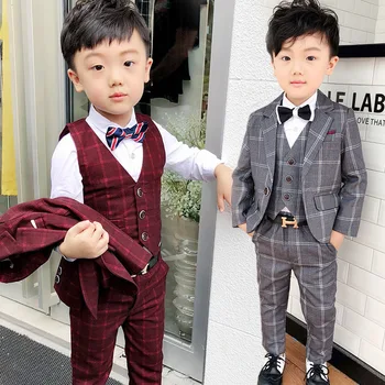 

new 2019 boys clothes set for wedding new 2018 boys spring clothes plaid blazer+vest+pant clothing sets 3pcs boys full dress