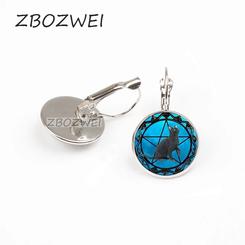 

ZBOZWEI 2018 Black Cat earring for women wiccan earring collar Wicca earring blue Glass pendant cristal colgante Wicca collar