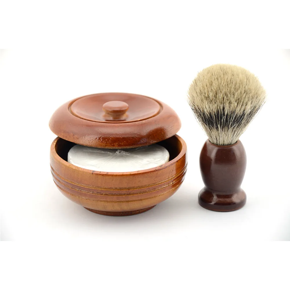 Travel Shaving Brush 100 Badger Hair Brush Set+Wood Beard Soap Bowl+Soap For Double Edge Safety