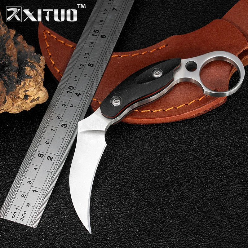 XITUO Fixed blade knife D2 blade survival pocket knives black G10
