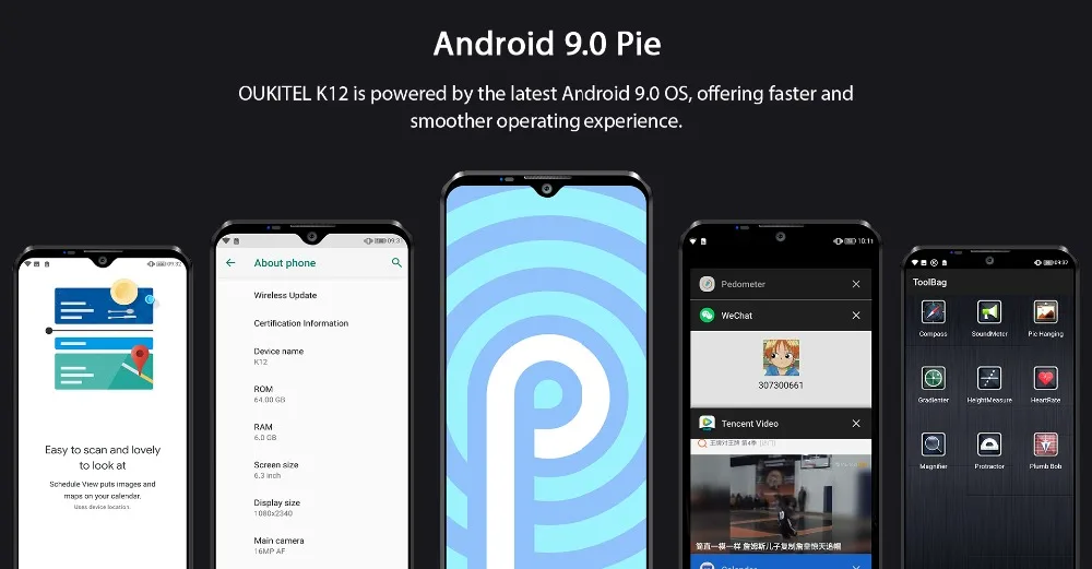 OUKITEL K12 10000 мАч 5 В/6A Быстрая зарядка 4G смартфон 6," FHD+ 19,5: 5 капля Android 9,0 Восьмиядерный мобильный телефон 6 ГБ 64 ГБ