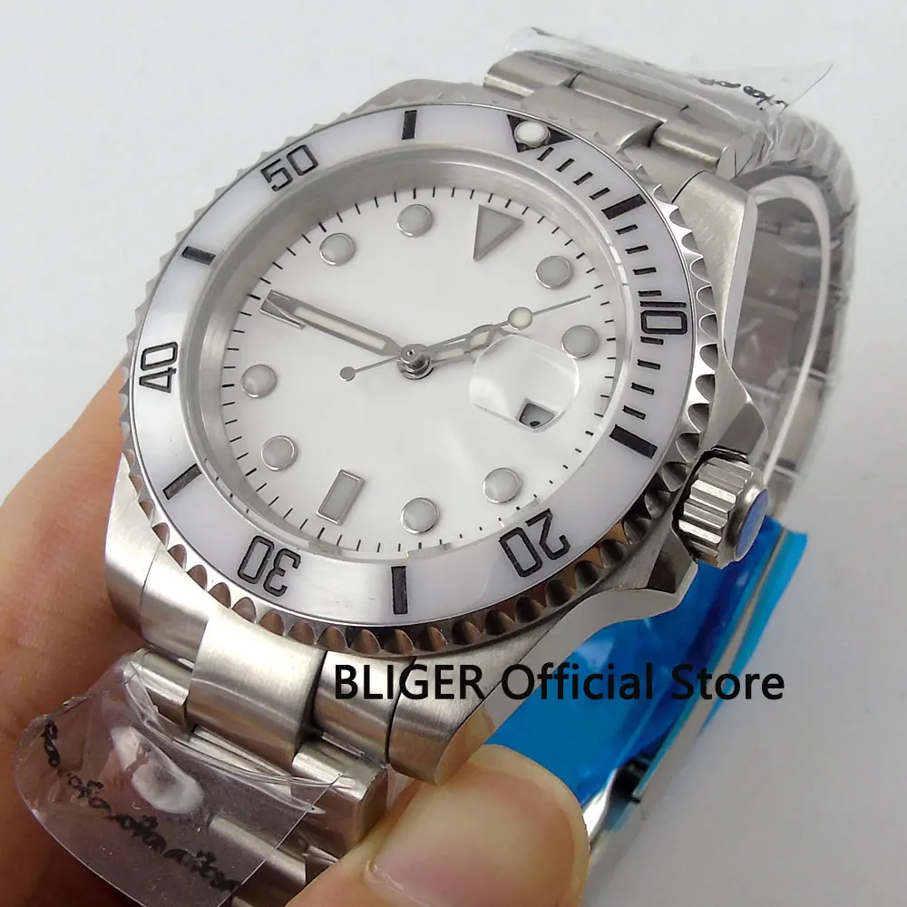 Simple Sapphire Crystal BLIGER 43MM White Sterile Dial Ceramic Bezel