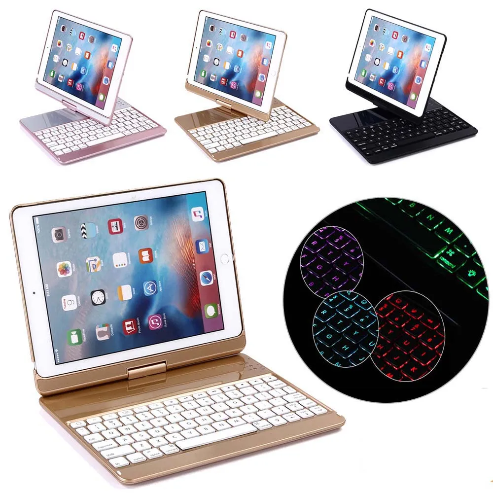 

360 Degree Rotate 7color backlit ABS plastic Bluetooth keyboard For iPad 9.7 2017 & Pro 9.7 & Air & Air 2(Universal design)