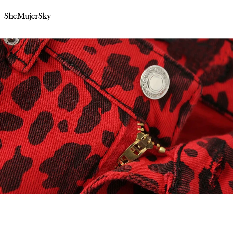 SheMujerSky, красные леопардовые узкие брюки, женские брюки с высокой талией, Осенние узкие брюки
