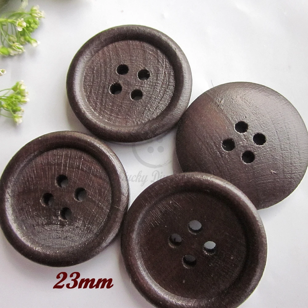 50pcs 23mm 4 holes thin edge natural boxwood sewing coat buttons for