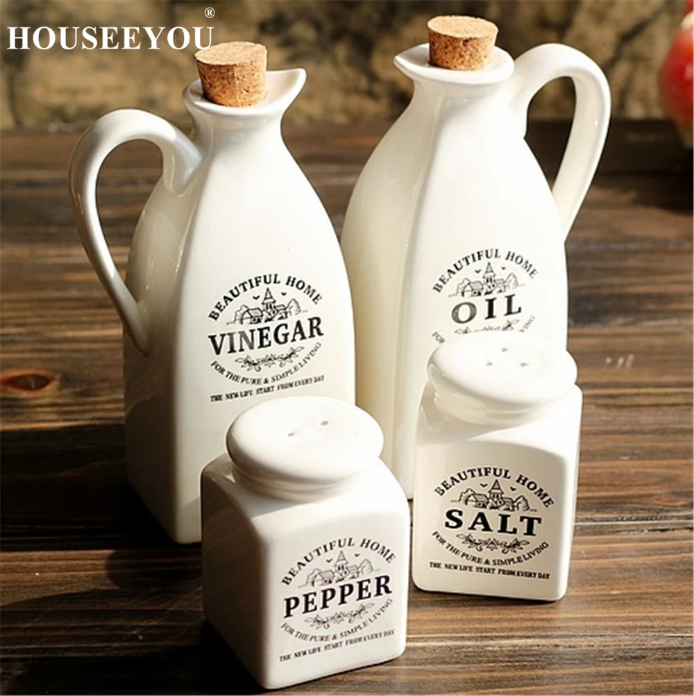 

4Pcs/set Japanese Ceramic Seasoning Bottle Olive Oil Dispenser Food Container Spices Storage Box Jars Kitchen Storage Organizer