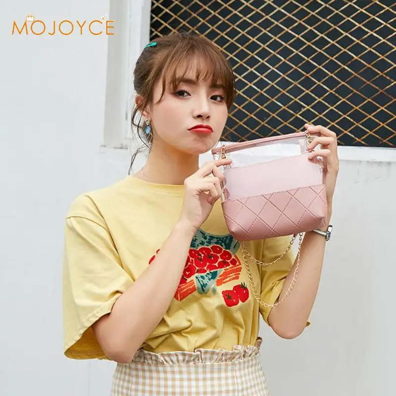 2pcs/set Summer New Fashion Bag Transparent Solid Color Inner Bag Women Chain Crossbody Bags Shoulder Diagonal Ladies Bag