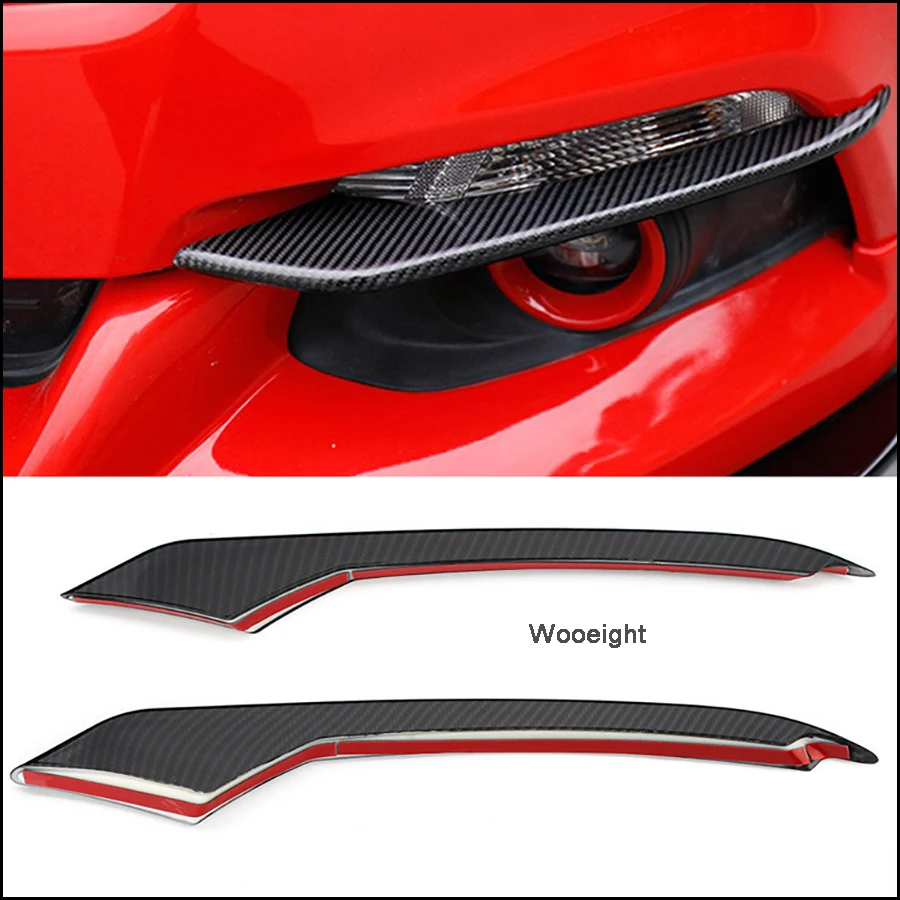 

Wooeight 2Pcs Carbon Fiber Front Head Fog Light Lamp Eyebrow Cover Automobile Bumper Eyelid For Ford Mustang 2015 2016 2017 2018
