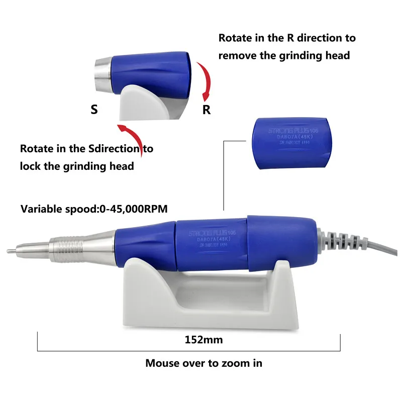 45K New Arrival STRONG 210 plus PRO 105 105L Handpiece 65W 45000rpm Nail Drills Manicure Machine Pedicure Electric File Bits