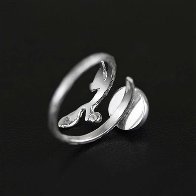 Lotus Fun Real 925 Sterling Silver Open Ring Women Natural Green Beryl Stone Handmade Designer Bird Resizable Band Fine Jewelry