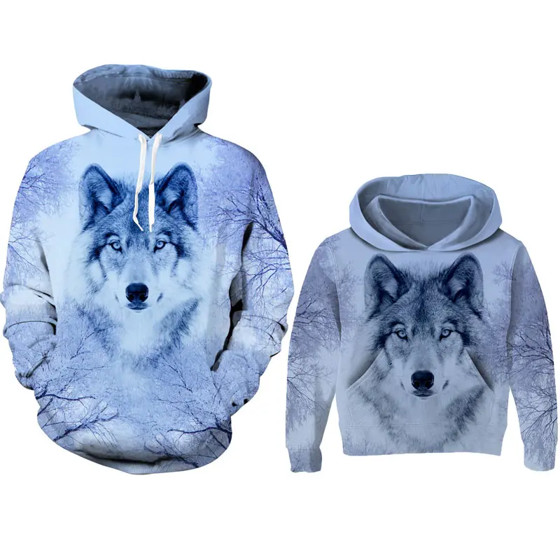 

Autumn Winter Long Sleeved Parent-child Hoodie Hot 3d Wolf Print Family Clothing Fashion Casual Matching Clothes Dropship