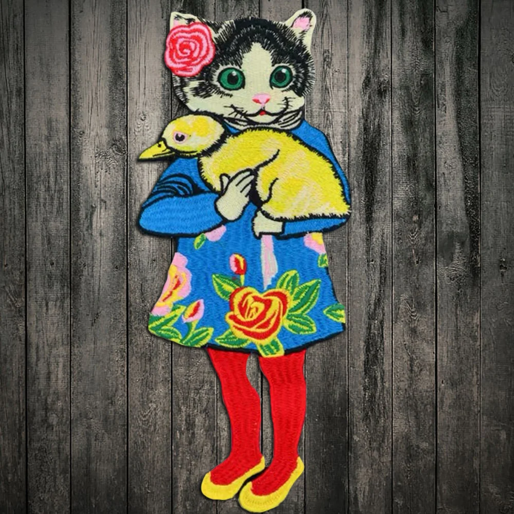 

1Pcs Cute Girl Cat Soft Cotton Embroidery Patches for Clothing DIY Sewing on Fashion Applique Collar Patches Accessories