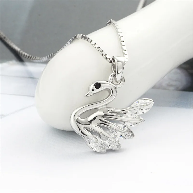 swan zircon necklace woman 100% 925 Sterling silver nacklace Jewellery Clavicle chain pendant charms gift