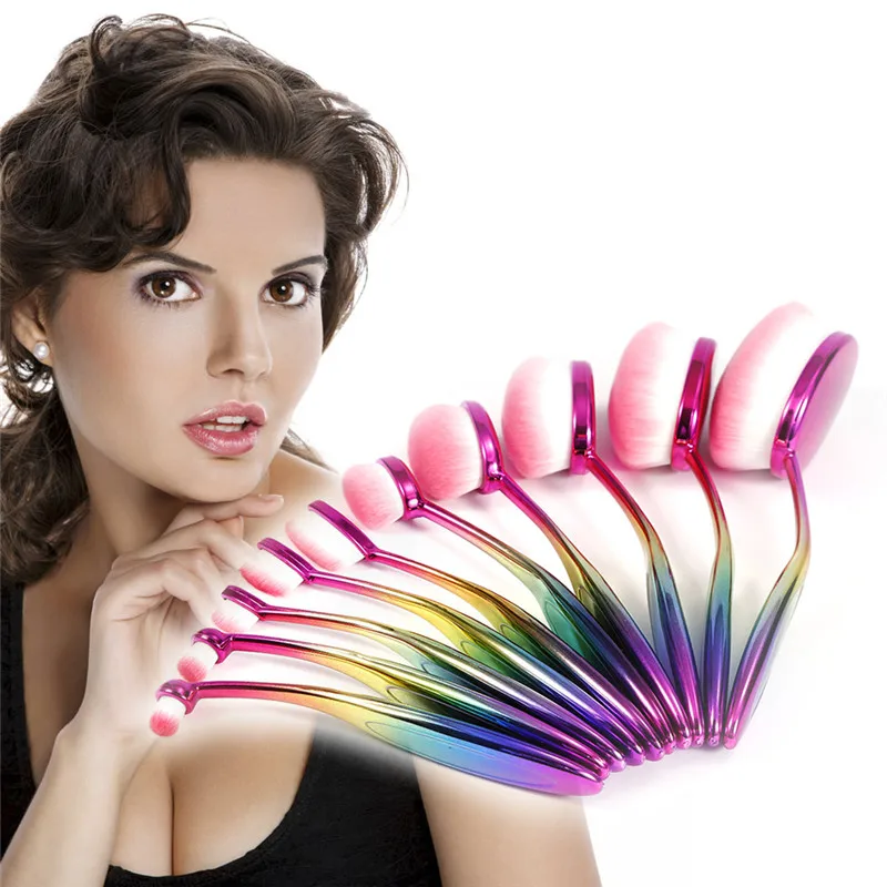 

10pcs Colorful Oval Makeup Brushes Eyeshadow Powder Foundation Blush Make Up Brushes Cosmetic Toothbrush Makeup Brushes Set