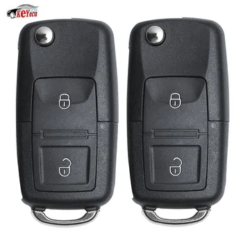 

KEYECU 2 Pcs/lot Replacement Flip Remote Car Key Fob 2 Button 434MHz ID48 CAN Chip Uncut Blade for Volkswagen FCC ID:7E0 837 202