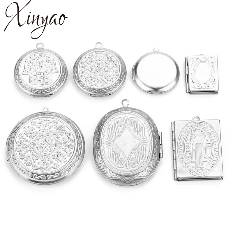 

XINYAO 2Pcs High Quality Stainless Steel Hand Flower Book Shaped Floating Charms Picture Photo Locket Pendant Diy Jewelry Making