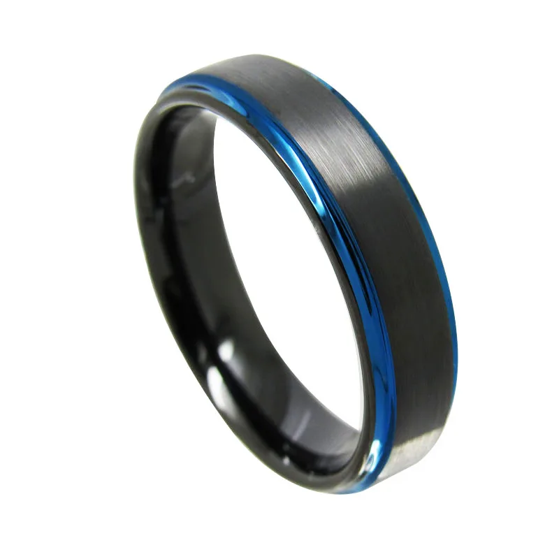 nice dark blue and black plated Flat Tungsten Carbide Ring Step Edges finger jewelry bandfinger