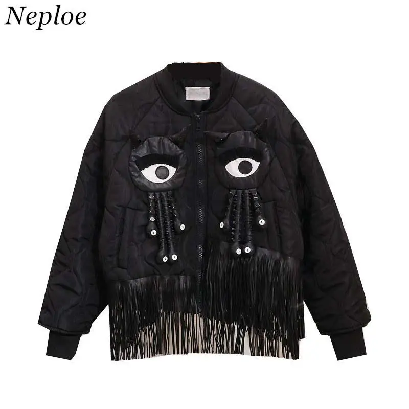 Neploe Autumn Winter Black Coat Funny Cartoon Eyes Design Down Jacket
