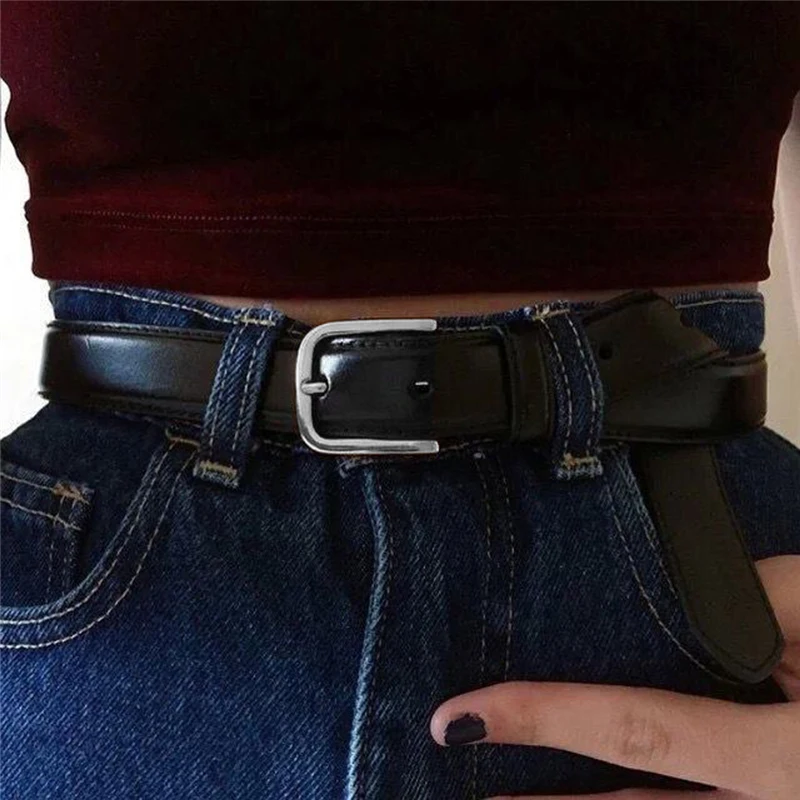 Women Antique Black Belt Metal Buckle 