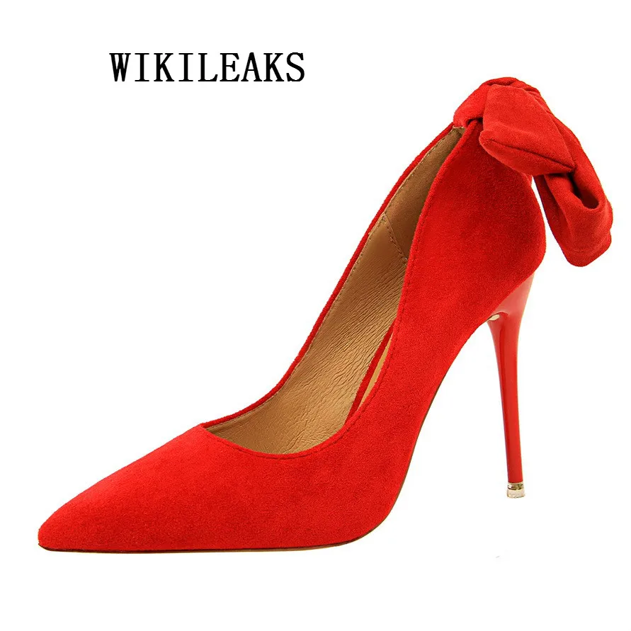 

Butterfly-knot Flock Extreme High Heels Women Shoes Pointed Toe Party Wedding Shoes Women Zapatos Mujer Tacon Sapato Feminino