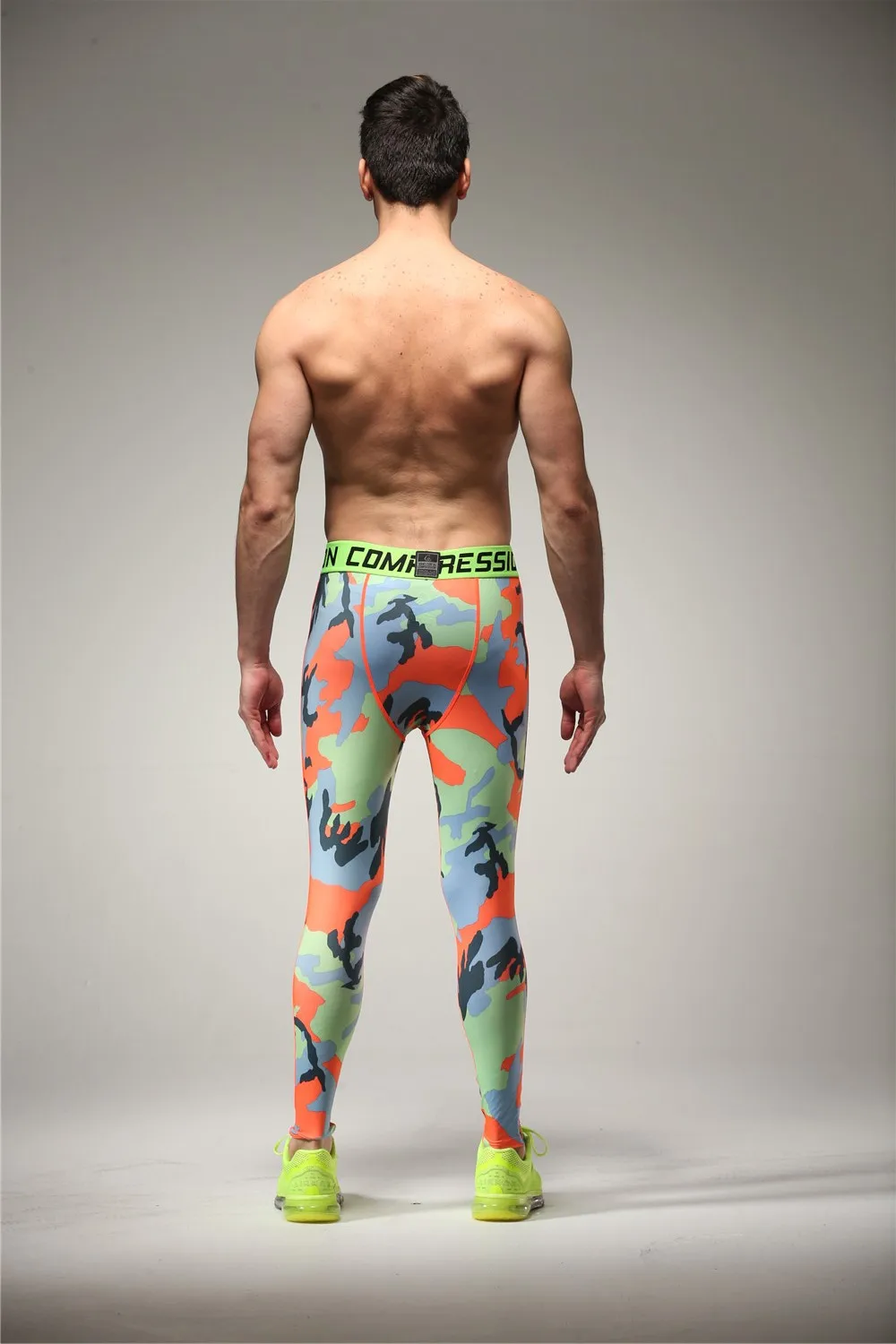 Camo Мужские компрессионные брюки спортивные колготки обтягивающие баскетбольные беговые базовые слои фитнес бегуны Леггинсы Брюки - Цвет: Оранжевый