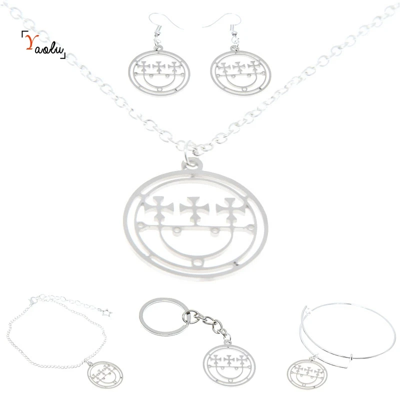 

Sceal Sigil of Sitri Jewelry set Goetia Seal Lucifer sigil of demons Stainless steel Charm Necklace Bangle Kerying Earring Ankle