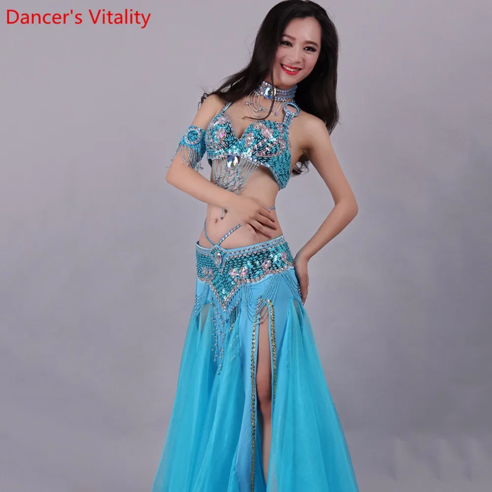 Handmade Beaded Embroidery Bra Skirt Belly Dance Costume For Women Oriental Dress For Dance set custom made Free Shipping