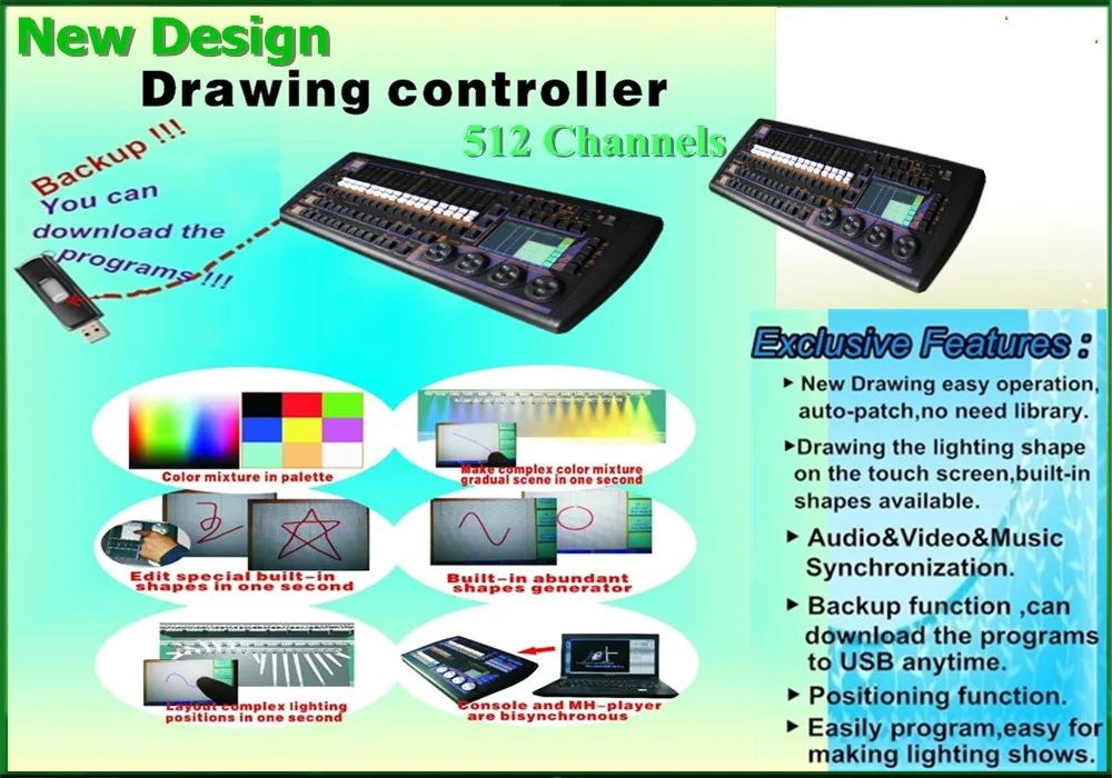 Новое поступление, dmx 512, ручной светильник для рисования, контроллер, ручная роспись, диджейская консоль, нет необходимости в библиотеки, любые формы, светильник ing