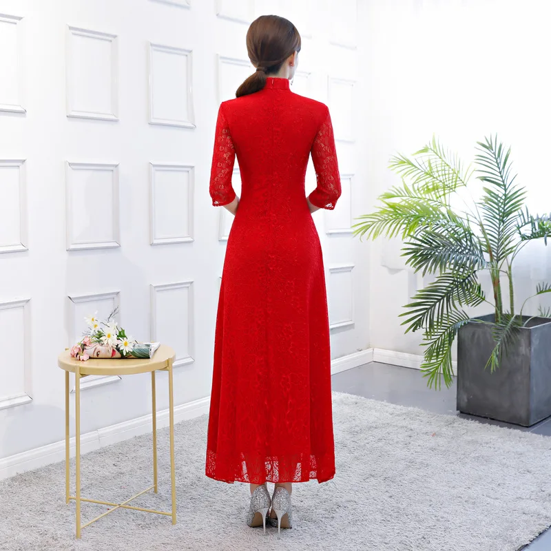 Ao Dai, длинное платье чонсам, модное,, китайский стиль, весеннее, женское, кружевное, Qipao, тонкое, для вечеринок, для девушек, на пуговицах, Vestido S-3XL