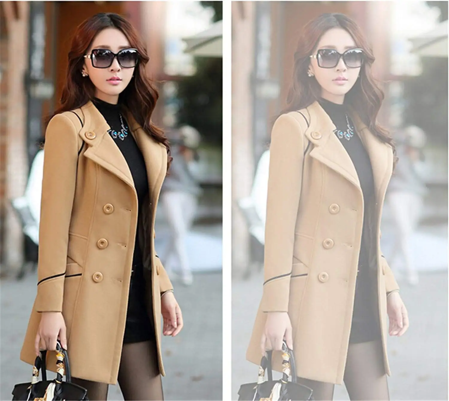 ZOGAA, осенне-зимнее женское пальто, длинное шерстяное, более размера d, элегантное пальто, женское двубортное шерстяное пальто размера плюс