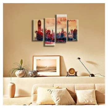 

4 pcs Multi Split Panel Canvas Artwork London Red Tree Big ben Clock Vintage Canvas Pictures Grey Canvas Wall Art For Livingroom