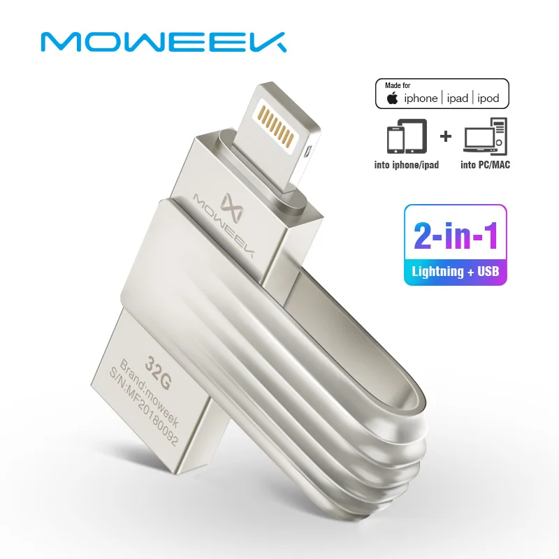 

Moweek USB Flash Drive for iphone Xs Max X 8 7 6 ipad USB Memory Stick 16GB 32GB 64GB 128GB 256GB usb 2.0 pendrive For iphone