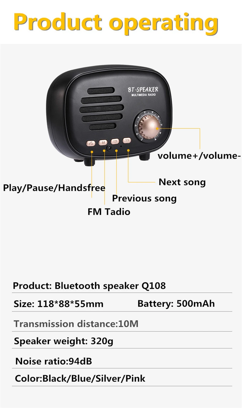 Классический ретро мини портативный Bluetooth динамик сабвуфер беспроводной Мультимедиа Радио U диск TF громкой связи для iphone samsung Xiaomi