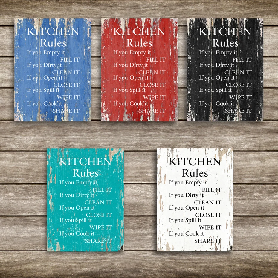 Vintage Kitchen Rules Wall Art Canvas Paintings DIY Photo Framed Prints Posters Pictures Frame Dining Room Home Decoration  (3)