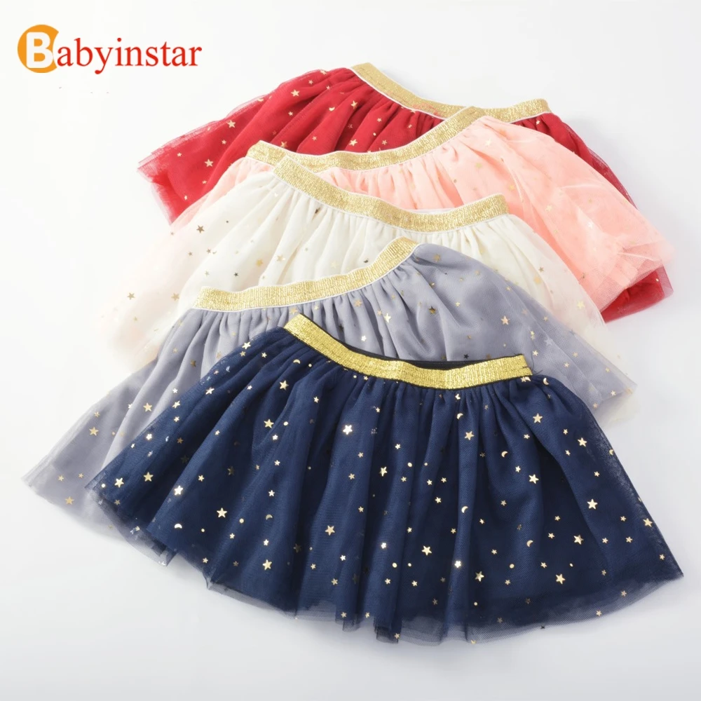 Babyinstar Cute Baby Girls Ball Gown Skirt Children's Clothing Summer Apparel Star Sequins Kids Mesh Skirt