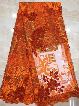 

Latest Orange Sequins Lace Fabric 2019 African French vetvel Mesh Lace with Sequins Nigerian Lace for Wedding Party Dres