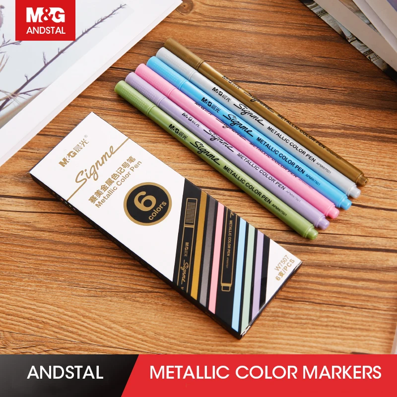 

Andstal M&G Premium Metallic Marker Pens, Set of 6 Assorted Colors Paint Pen art marker for Scrapbooking Crafts, DIY Photo Album