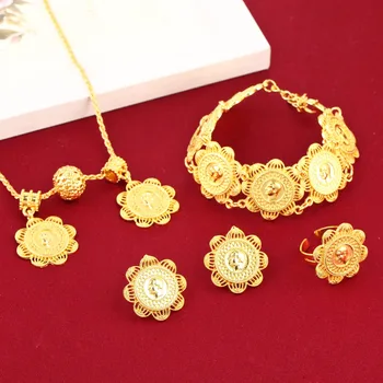 

Ethiopian Coin Sets Jewelry With Pendant Necklace Earrings Ring Bracelet Bridal Wedding Women