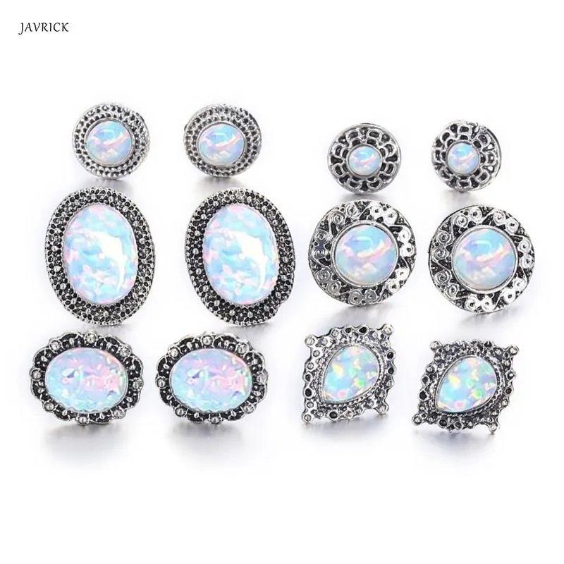 

6 Pairs Fashion Women Jewelry Earrings Ear Stud Luxury Stone Exquisite Carved Vintage Charms Gifts Lady Creative Shiny