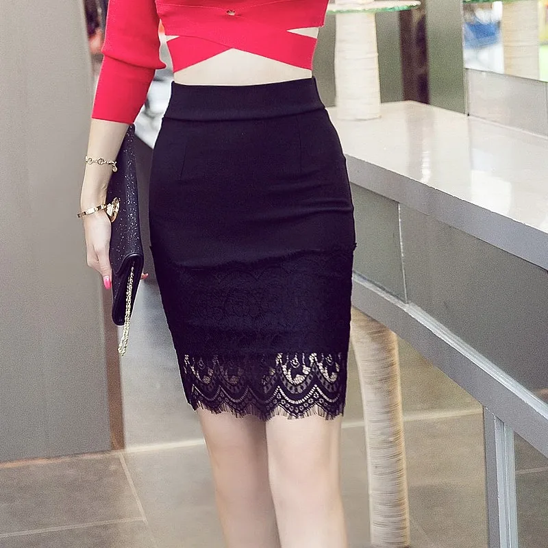 Elegant Black Lace Pencil Mini Skirt