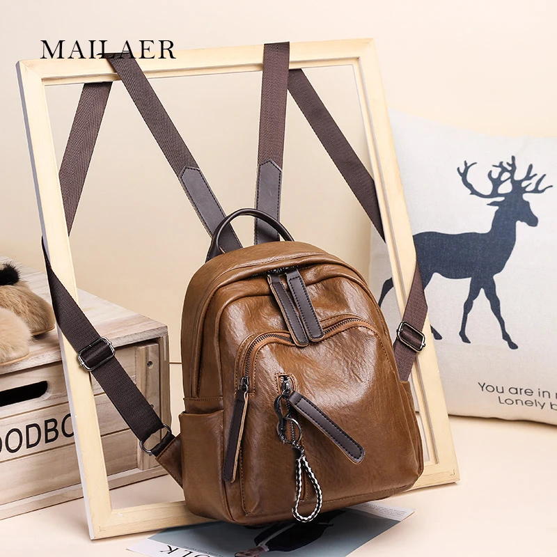 

MAILAER 2019 New Chic Backpack Lightweight Spacious Casual Daypacks Soft PU Leather Mini Cute Bag For Women Female Girls Ladies